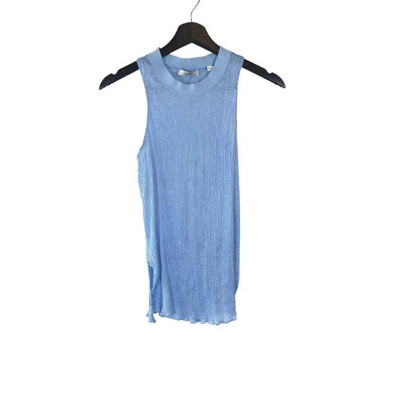 VINCE Blue Silk Blend Blue Crinkle Sleeveless Top Medium - Picture 1 of 8